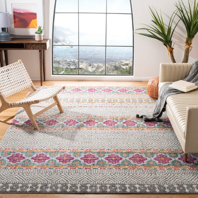 Grey/Ivory Reversible Rectangular 8' x 10' Synthetic Area Rug