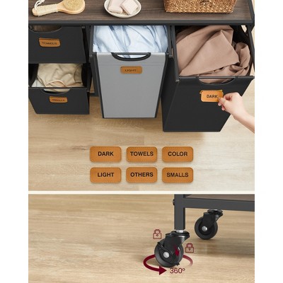 VASAGLE Chestnut Brown and Black 4-Compartment Rolling Laundry Sorter