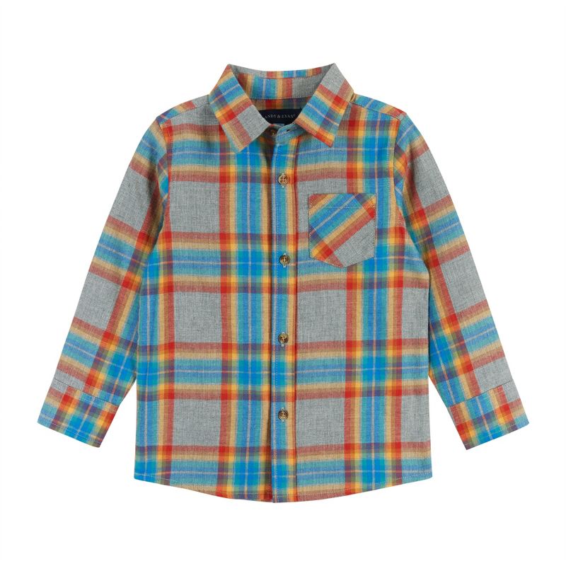 Andy & Evan  Toddler Heather Grey Plaid Ultra Soft Buttondown, 1 of 6