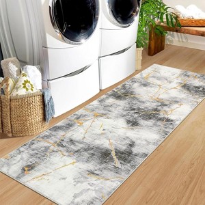 Modern Runner Rug, Washable Non-Slip Marble Abstract Carpet, Ultra-Soft Foldable Low Pile Rug for Kitchen, Entryway - 1 of 4