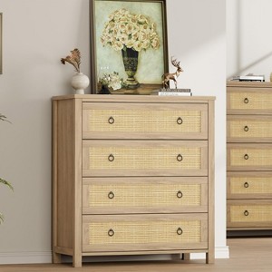 Drawer Dresser for Bedroom, Rattan Dresser, Boho Chest of Drawers, Wooden Chest with Clothes Storage Cabinet - 1 of 4