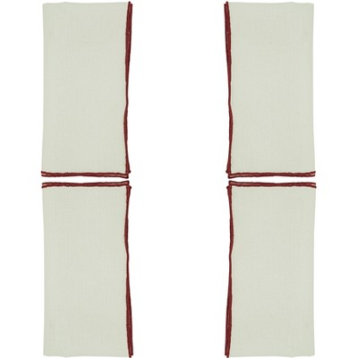 Stonewashed Linen Napkins with Red Stitch Border, Set of 4