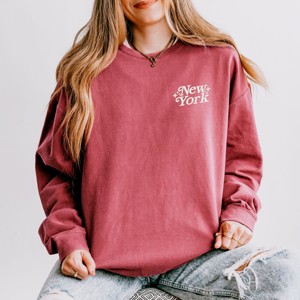 Simply Sage Market Embroidered New York Stars Lightweight Garment Dyed Sweatshirt - 2XL - Crimson - 1 of 4