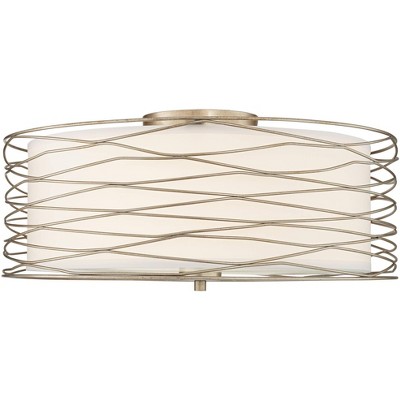 Modern Silver Glass Drum Flush Mount Ceiling Light