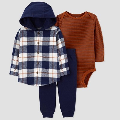 Carter's Just One You® Baby Boys' 3pc Plaid Top & Bottom Set - Navy/Brown 18M
