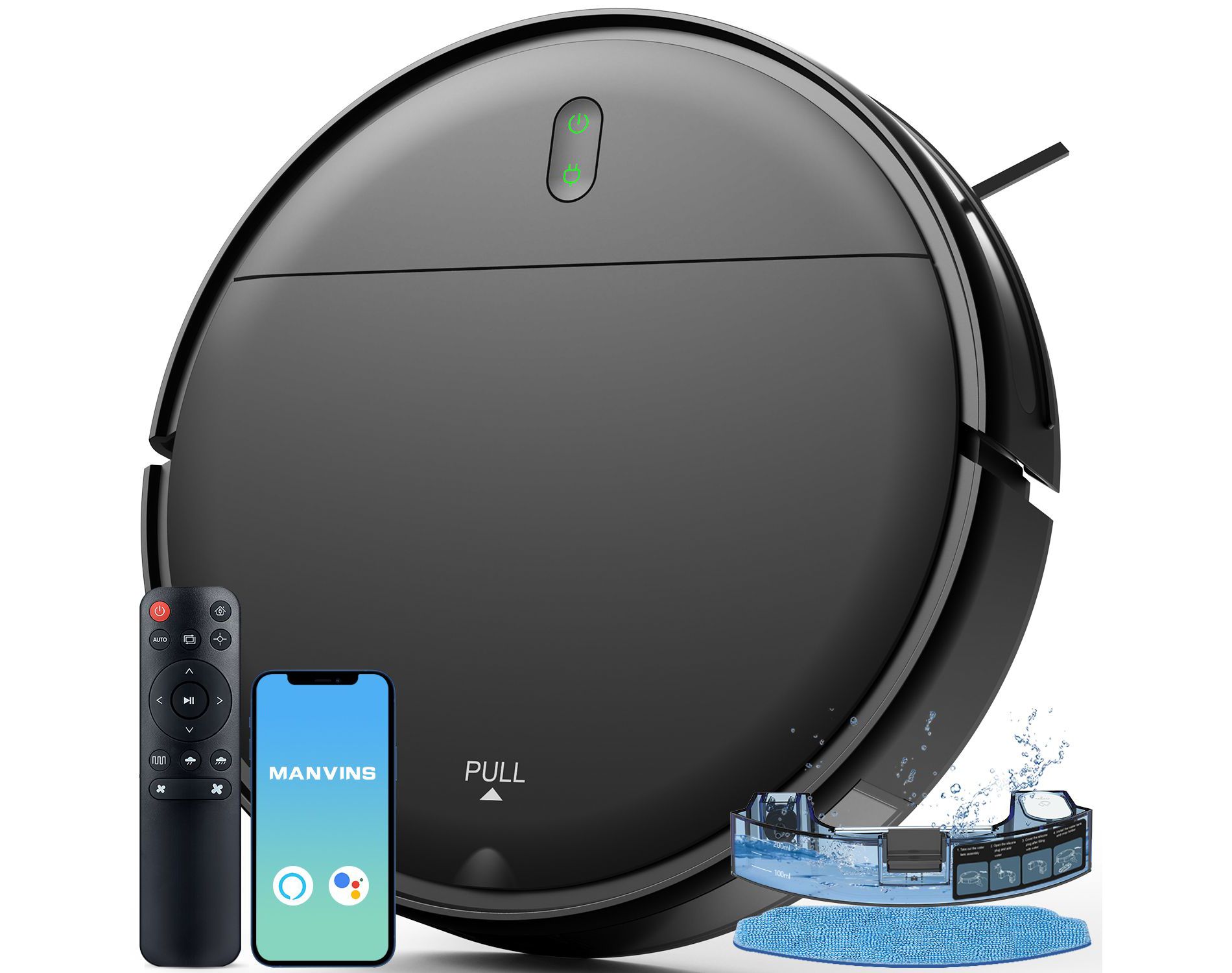 MAMNV BR151 Robot Vacuum and Mop, Vacuum Cleaner for home, with APP/Remote, Self-Charging Ideal for Pet Hair, Black