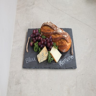 Rustic Black Slate Rectangular Cheese Board with Hemp Handles