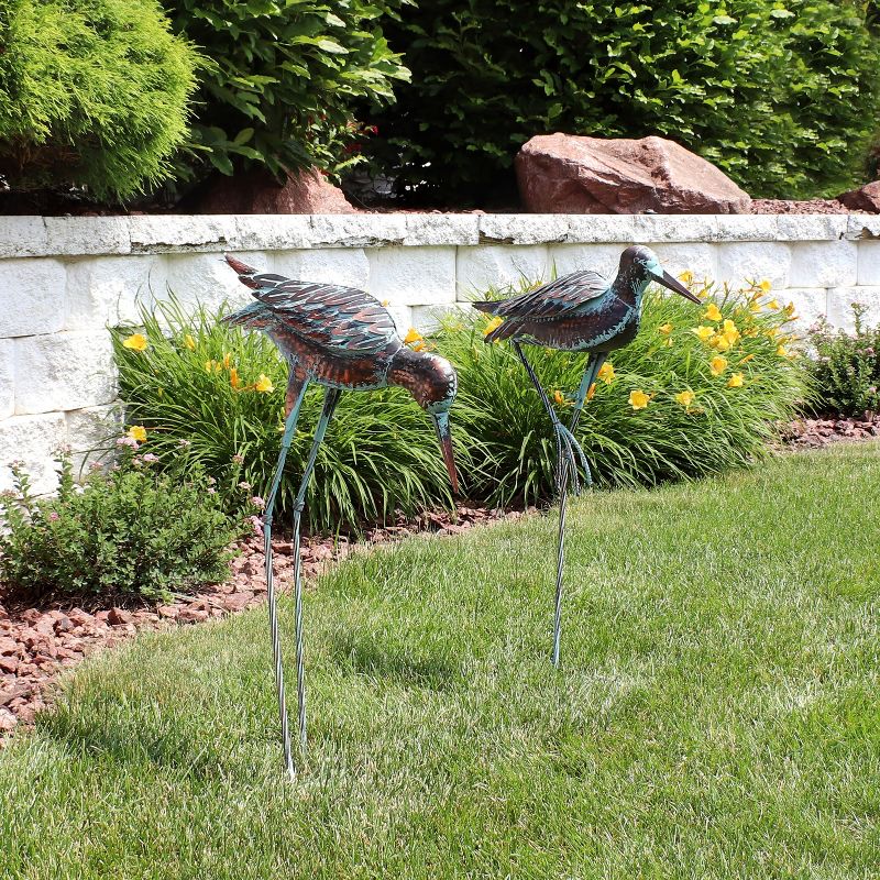 Sunnydaze Patina Crane Metal Outdoor Detailed Garden Statue - Brown/Blue - 2pc, 3 of 13
