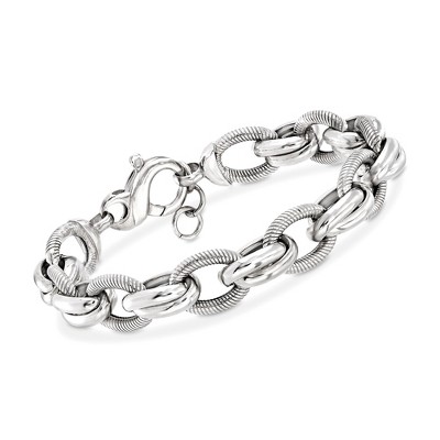 Ross-Simons Italian Sterling Silver Textured and Polished Oval-Link Bracelet