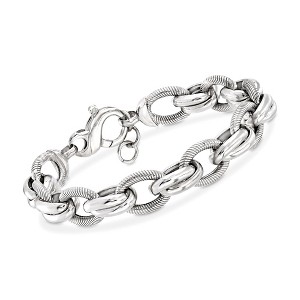Ross-Simons Italian Sterling Silver Textured and Polished Oval-Link Bracelet - 1 of 4