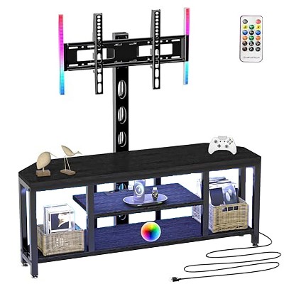 Itopfox Corner TV Stand with Mount LED - Universal Swivel TV Console Entertainment Center with Cabinet, Power Outlet, Colorful Light, Black