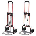 Magna Cart Personal MCI Folding Steel Luggage 160 lb. Capacity Hand Truck Cart w/Telescoping Handle & Ball Bearing Rubber Wheels, Red/Silver (2 Pack)