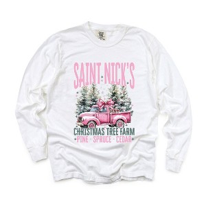 Simply Sage Market Women's Saint Nick's Farm Truck Long Sleeve Garment Dyed Tee - 1 of 3