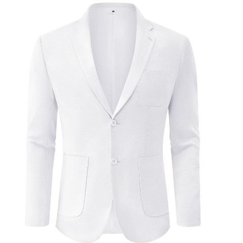 YesFashion Men's Linen Sport Coat Two Button Lightweight Blazer Business Casual Jacket White XXL