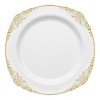 Smarty Had A Party 10.25" White w/ Gold Fancy Plastic Dinner Plates - 120 Plates - 2 of 4