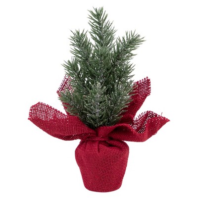 Northlight 0.7 FT Mini Pine Christmas Tree in Red Burlap Pot - Unlit