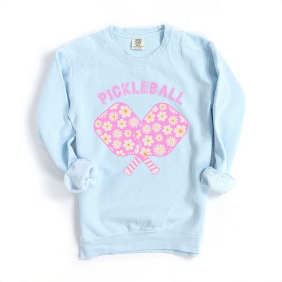 Simply Sage Market Women's Garment Dyed Graphic Sweatshirt Pickleball Flowered Paddles - M - Chambray