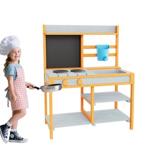 Outdoor Mud Kitchen for Kids, Cedar Wood Play Kitchen Set with Sink & Chalkboard | Pretend Cooking Toys with Storage for Backyard Garden Play - 1 of 4