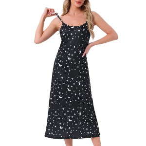 cheibear Women's Sleeveless Spaghetti Strap Midi Cami Tank Sleepdress - 1 of 4