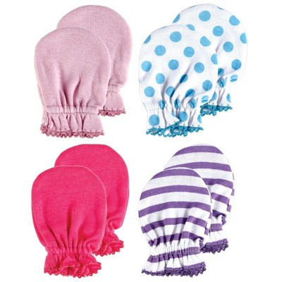 Luvable Friends Baby Girl Cotton Scratch Mittens 4pk, Pink Purple, One Size