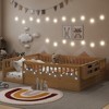 APRILSOUL78.50"Full Montessori Floor Bed Frame with High Rails, Wood Kids Floor Beds with Light and Storage Shelf - 3 of 4