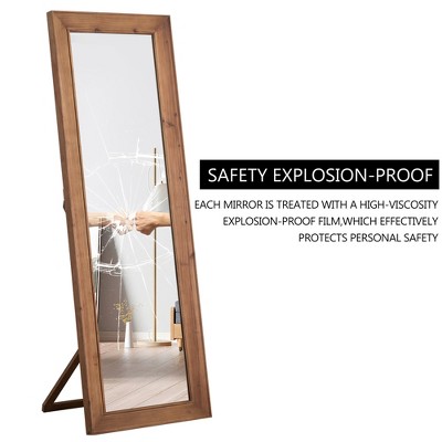 Lirago Solid Wood Full Length Mirror with Stand Rectangular Vertical Grain Brown Wall Mirror 65"H x 2.34"D x 22"W
