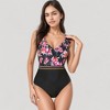 Anna-Kaci Swim Women's Ruffle One-Piece Swimsuit with Floral Print Bodice and Striped Waistband Detail - 2 of 4