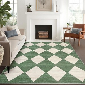 Runner Rug Washable Distressed Trellis Rug, Bedside Modern Checkered Office Carpet Low Pile Neutral Soft Nursery Carpet - 1 of 4