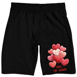 Valentine's Day Hearts "Nah, I'm Good" Men's Black Sleep Pajama Shorts - 1 of 3