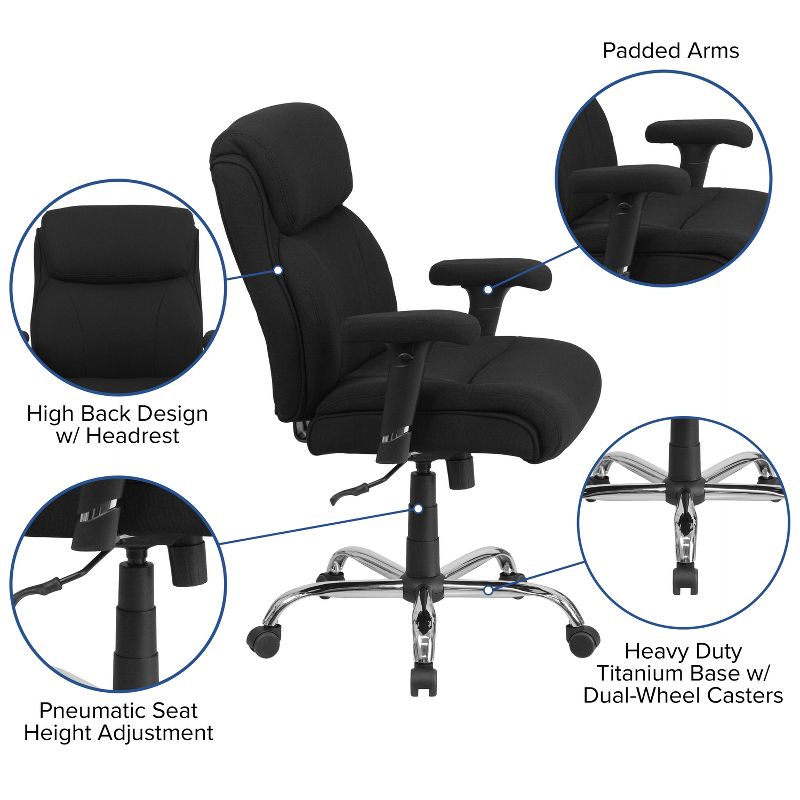 Flash Furniture HERCULES Series Big & Tall 400 lb. Rated Swivel Ergonomic Task Office Chair with Clean Line Stitching and Adjustable Arms, 3 of 12