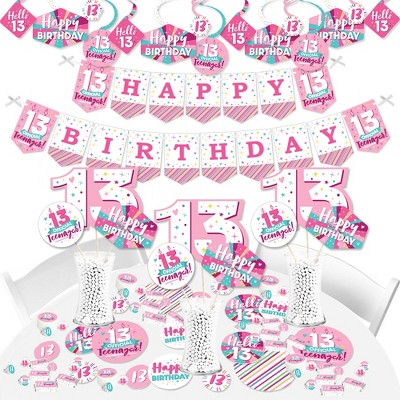 Big Dot of Happiness Girl 13th Birthday - Official Teenager Birthday Party Supplies - Banner Decoration Kit - Fundle Bundle