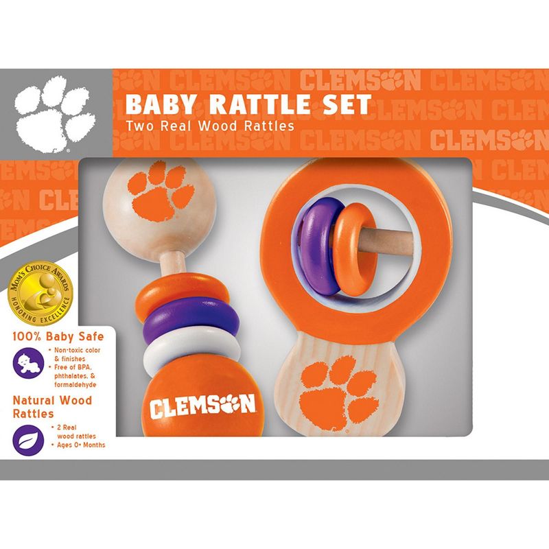 Baby Fanatic Wood Rattle 2 Pack - NCAA Clemson Tigers Baby Toy Set, 2 of 6