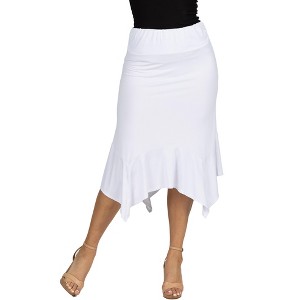 24seven Comfort Apparel Solid Color Knee Length Elastic Waist Handkerchief Skirt - 1 of 4