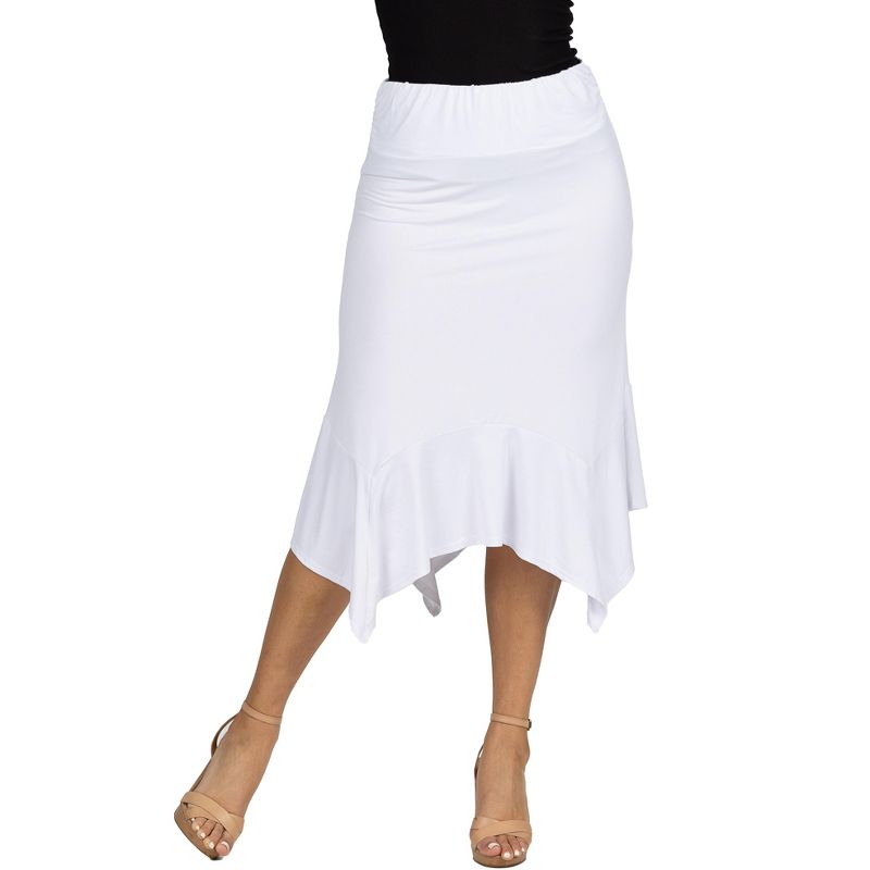 24seven Comfort Apparel Solid Color Knee Length Elastic Waist Handkerchief Skirt, 1 of 6