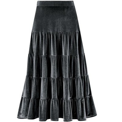 Collections Etc Elegant Tiered Velvet Elasticized Waistband Skirt