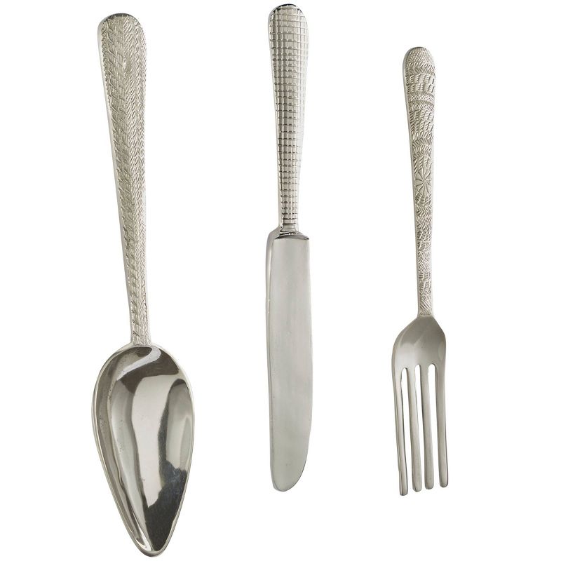 Set of 3 Aluminum Metal Utensils Knife Spoon and Fork Wall Decors - Olivia & May, 3 of 7