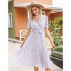 Coolmee Women's Dress Floral Wrap V Neck Pleated Dress Short Lantern Sleeve Flowy A Line Midi Dress with Belted - 4 of 4
