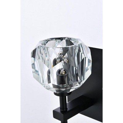 Black Iron and Crystal 2-Light Dimmable Wall Sconce