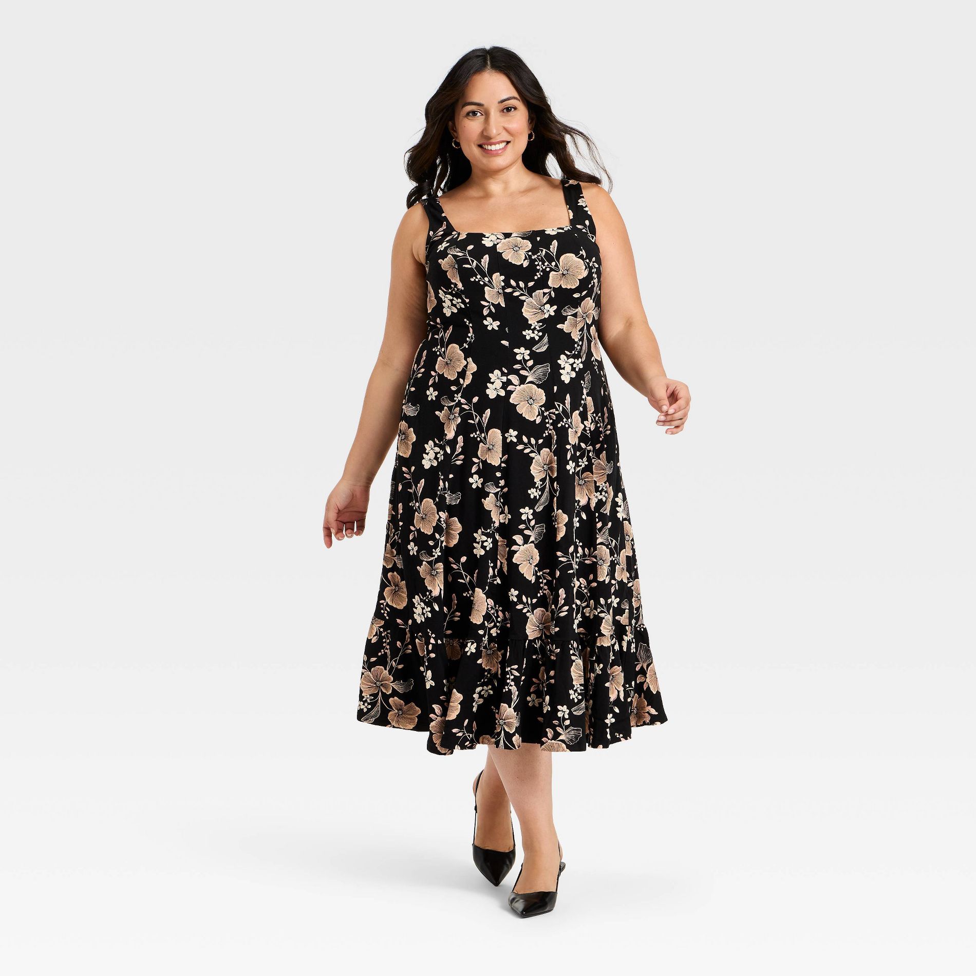 Women's Seamed Fit and Flare Midi A-Line Dress - Ava & Viv™
