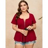 Women Plus Size Half Zipper T-Shirt Dressy Blouses Short Sleeve Babydoll Peplum Summer Tops - 4 of 4