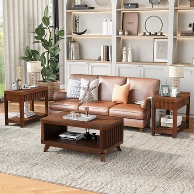 Damerin 41.5 Inch Wooden Rectangular Coffee End Table With Open Storable Shelf-Coffee