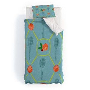 Deny Designs H Miller Ink Illustration Tennis Rackets Roses Kids' Duvet and Sham Set - 1 of 4
