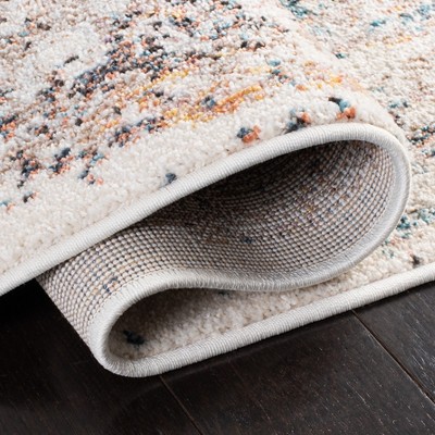 Ivory and Yellow Abstract Synthetic Runner Rug