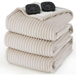 Electric Heated Blanket Soft & Washable Ribbed Flannel - 1 of 4