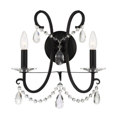 Matte Black 2-Light Sconce with Clear Hand Cut Crystals