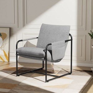 Hommpa Mid-century Accent Chair Ergonomic Linen Armchair with Side Pockets & Steel Frame Gray - 1 of 4