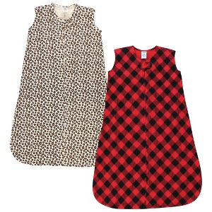 Hudson Baby Infant Girl Thermal Sleeveless Sleeping Bag 2pk, Buffalo Plaid Leopard - 1 of 4