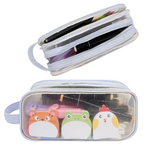 Wrapables 2 Compartment Large Grid Transparent Mesh Pencil Case, Pencil Pouch for Stationery Tools, Makeup, and Travel - 1 of 4