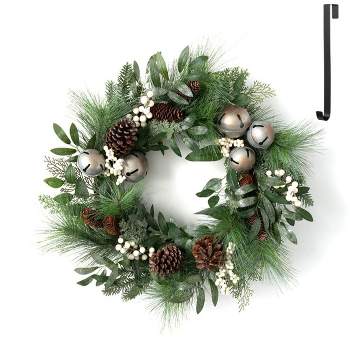 Sullivans Artificial Pine and Jingle 24"H Wreath and 14"H Hanger Set, Green anc Black