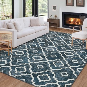 Living Room Rug Modern Geometric Washable Rug Non Slip Low Pile Floor - 1 of 4